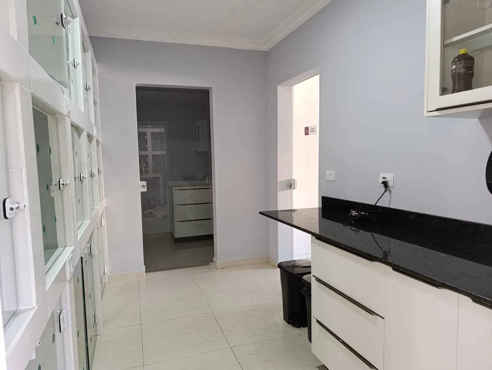 Área de apoio da Aumivet Clínica Veterinária com bancada e acesso à sala técnica